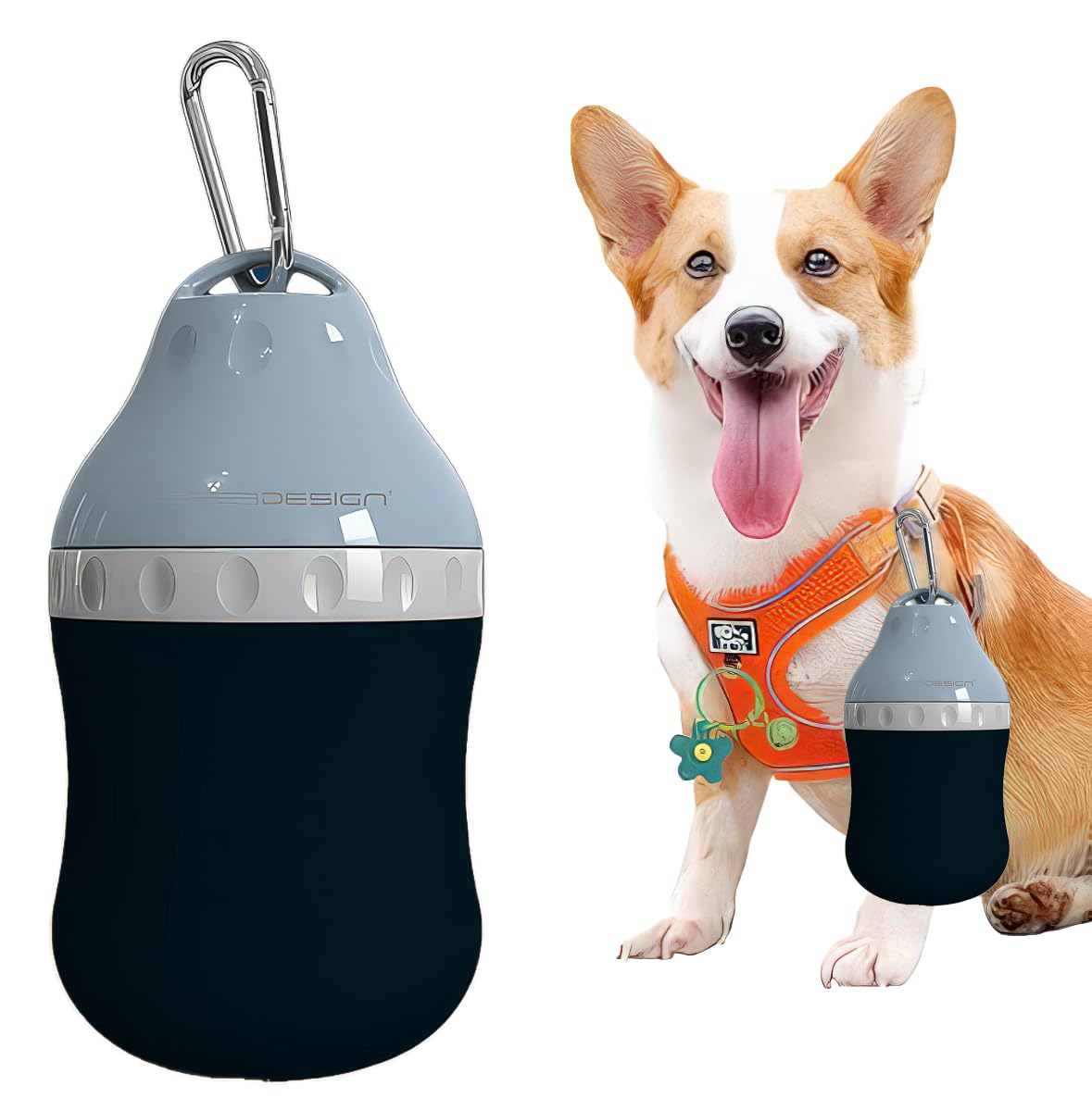 Dog Travel Water Bottle Detachable Bowl Leak Proof Portable ，Silicone Bottle Body，Collapsible and Suitable for Small Pets for Outdoor Walking, Hiking, Travel (Blue, 400 ml)