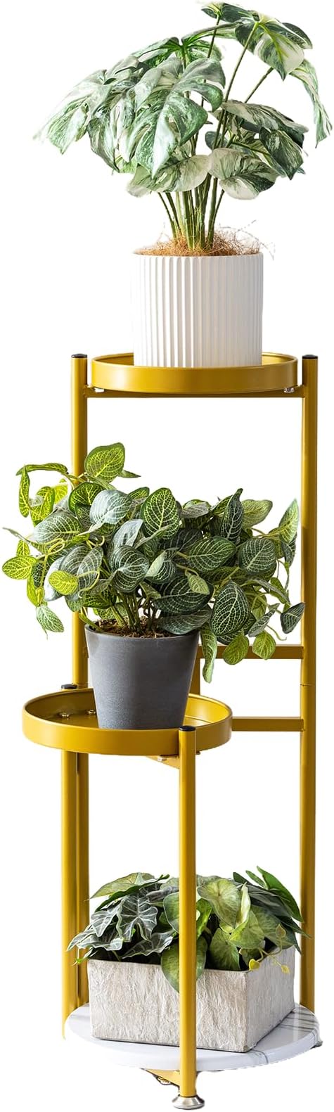 CHPHI Plant Stand Indoor Outdoor, 3-Tier Metal Flower Shelf Pot Holder , Corner Rack for Multiple Plants, Multiple Plants Rack Narrow Display Organizer for Patio Orchid Office Porch Living Room Garden (gold)