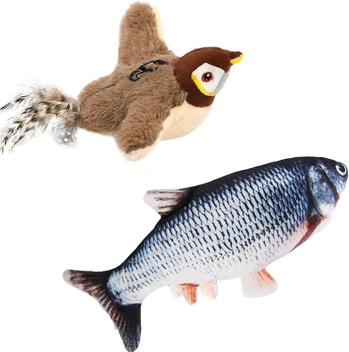Tocirelo Interactive Cat Toys - Chirping and Flapping Bird Cat Toy & Cat Fish Toy