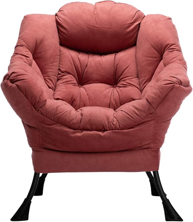 HollyHOME Lazy Chair with Armrest and Side Pocket, Comfy Accent Lounge Chair,Leisure Sofa Armchair for Living Room, Bedroom, Dorm, or Small Spaces, Oversized Reading Sofa Chair, Textured Brick Red