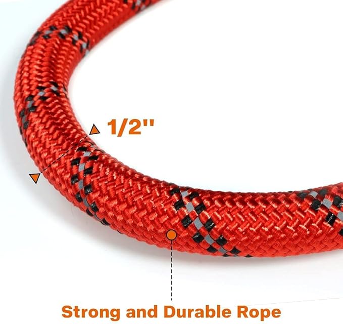 Taglory Rope Dog Leash 4 FT with Comfortable Padded Handle, Highly Reflective Threads Leash for Medium Large Dogs, 1/2 inch, Red
