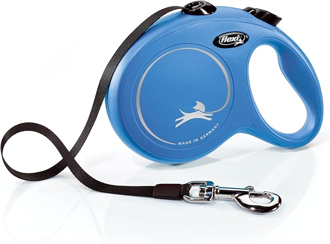 FLEXI New Classic Tape Retractable Dog Leash for Large Dogs Upto 110 lbs. – 16 ft., Blue | Tangle Free Pet Walking Leash with One-Handed Brake, Pause, Lock|German Quality Product