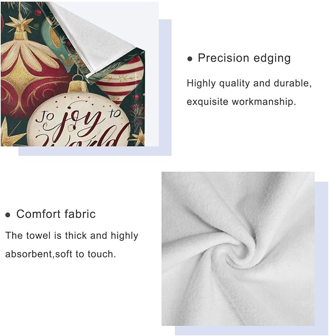 Pfrewn Christmas Winter Towels Set of 3 Holly Ball Ornament Joy Bathroom Towel Soft Absorbent Bath Hand Towels Washcloth Guest Towel Sets Xmas Holiday Decor