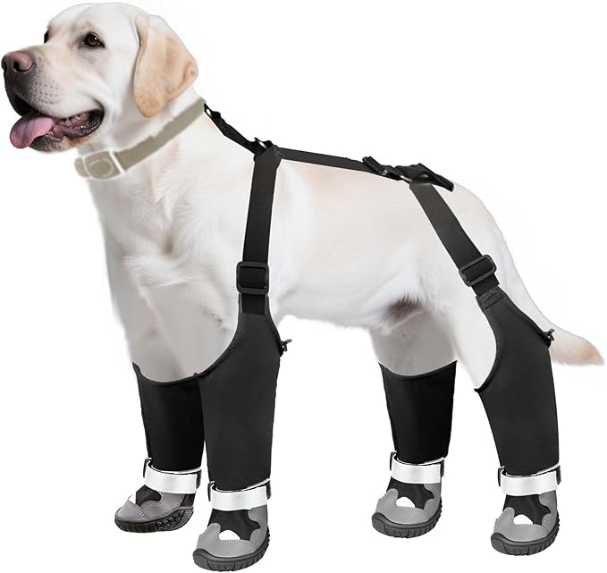 Dog Suspender Boots with Fleece Lining, Waterproof Dog Snow Boots Anti-Slip Rubber Sole Dog Booties and Paw Protectors Winter Shoes for Dogs Legging Dog Shoes for Small Medium Large Dogs(B,5)