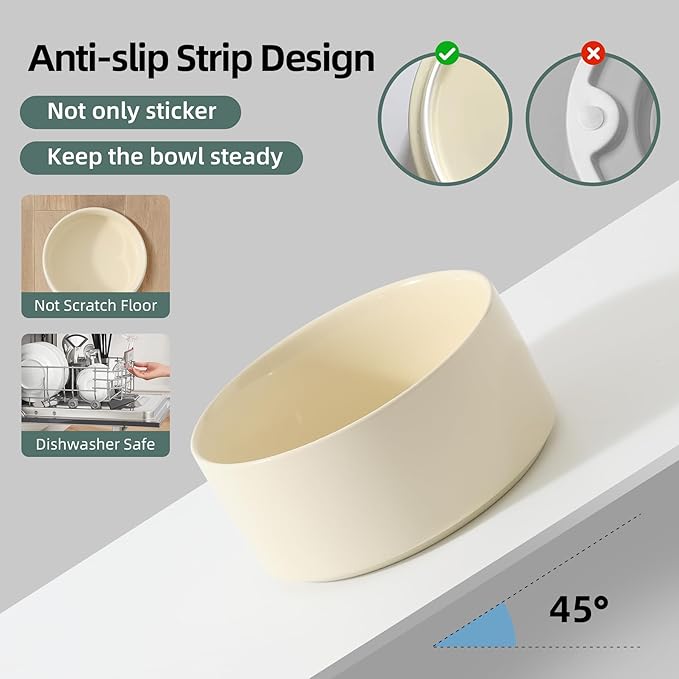 Ceramic 6.1inch Raised Dog Bowl with Stand for Small and Medium Dog Dish Pet Food and Water Bowl (Single Bowl with Stand - Light Yellow)