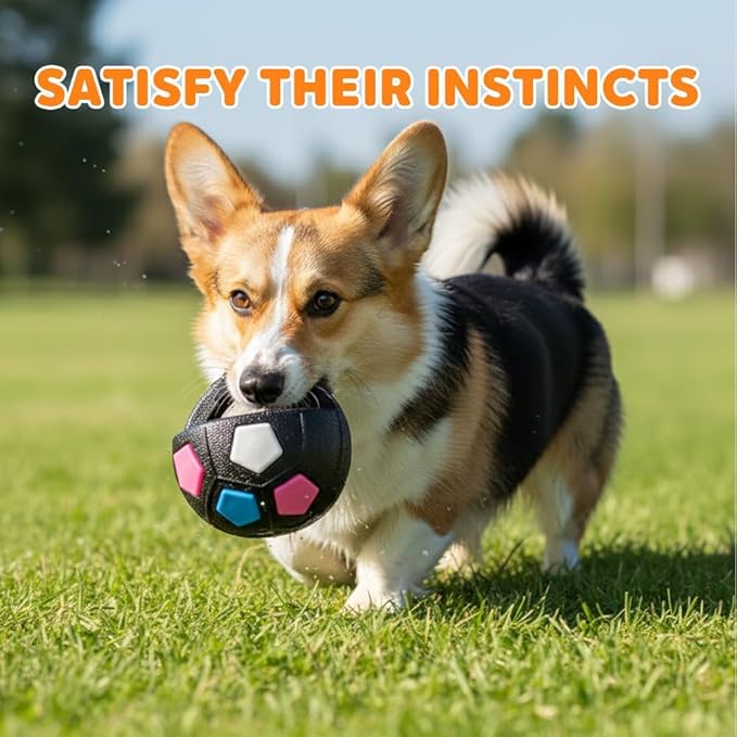 Calming Dog Toy & Fetch Ball, Interactive Squeaky Floating Kettlebell-Handle Toy for Dogs, Durable Tug-&-Chew, Bright Color for Active Pets, Relieves Anxiety & Promotes Playtime (White)