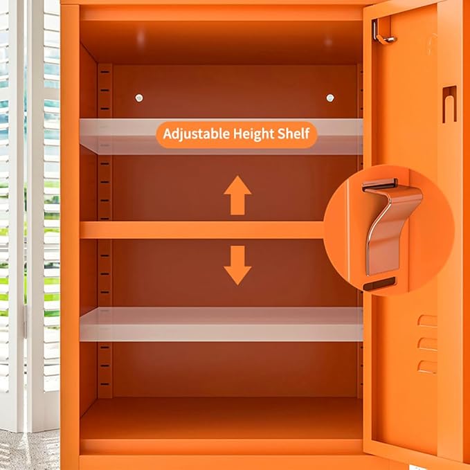 Single Door Lockable Metal End Table, 2-Tier Storage Cabinet with Adjustable Shelf, Easy Assembly Side Table for Living Room Bedroom Home Office, Orange 28" H x 13.8" W x 15" D