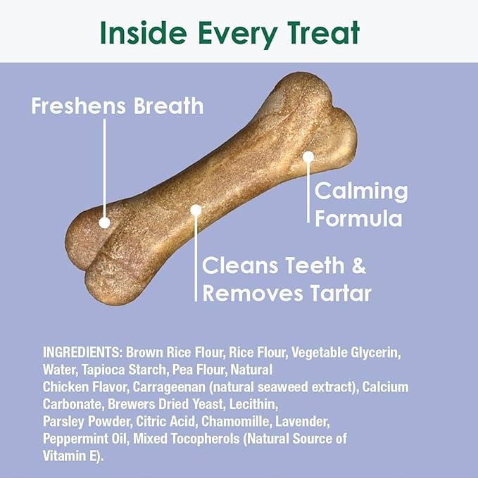 Bonies Natural Calming Formula Small-Sized Single Bone - Contains Chamomile & Lavender, Help Anxiety, Excessive Barking & Trembling, Chicken Flavor, Small Dogs, 120 Bones