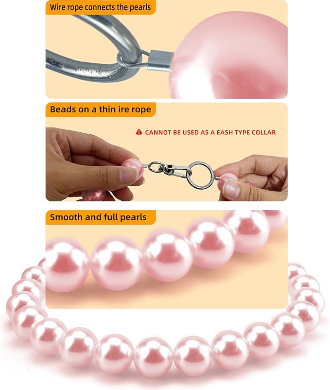 KUDES Chunky Pearl Dog Necklace (Beads 20mm),Elegant Classic Super Big Pearl Collar Necklace Accessories for Medium Large Dogs Occasions and Gatherings (Pink, 2XL(Neck Girth 19''-21.5''))