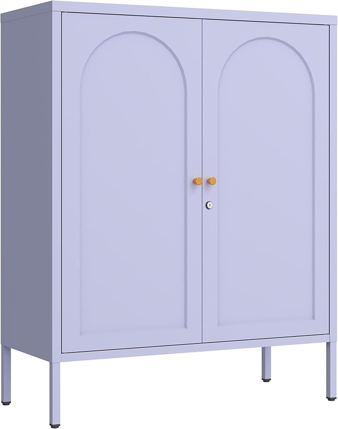 Metal Storage Cabinet with Lock, 2-Door Semi-Circular Steel Door, 2 Adjustable Shelves, Heavy Duty Secure Storage Unit for Home, Office, School, Purple 36" H X 31.5" W X 13.8" D