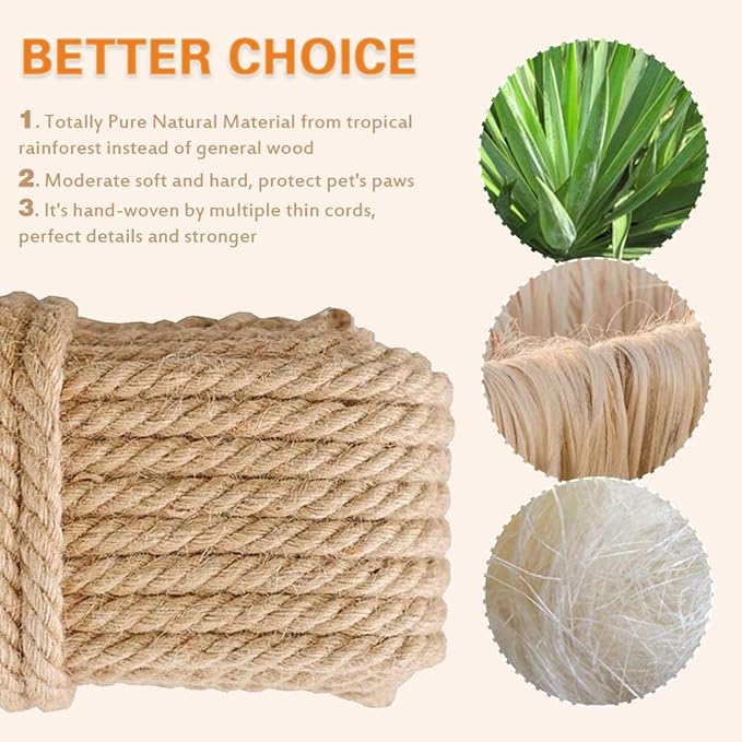 Barelove Cat Scratching Post Replacement, 4 Pieces Cat Scratcher Cat Tree Replacement Parts, 15.4'' x 2.67" Dia + 7.87“ x 2.67" DiaNatural Sisal Rope Cat Scratch Posts Include M8 Screws, Grey