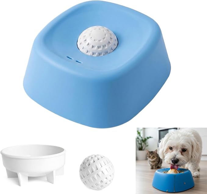 Interactive Slow Feeder Dog Lick Bowl for Liquid Treats Anti-Slip Ball-in-Bowl Design for Anxiety Relief Boredom Reduction, 3/4 Cup Capacity for Wet Food Yogurt More Ideal for Small Breeds