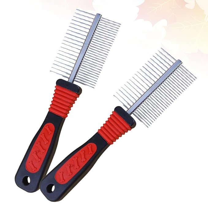 2pcs Double-row Stainless Steel Pet Grooming Combs for Dogs and Puppies, Fine Pin Hair Cleaning Tool for Dog Hair Care and Shedding Control