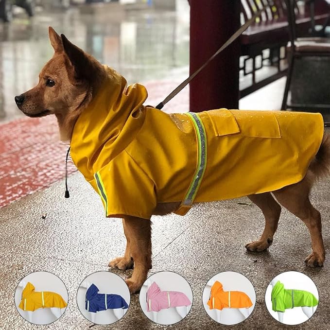 Pet Dog Raincoat Waterproof Reflective Lightweight with Adjustable Hood for Small Medium Large Dogs (Orange,L)