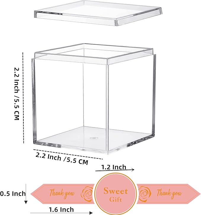 Acrylic Box 24 Pcs Clear Square Cube Clear Boxes with Lids Mini Storage Container Jewelry Storage Display Box Graduation Baby Shower Party Favor Boxes 2.2 x 2.2 x 2.2 Inch/55x55x55mm