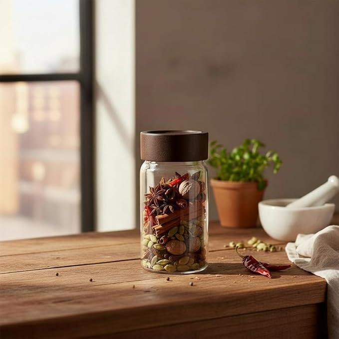 Wide Mouth Glass Storage Jars With 2.5" Acacia Wood Lids - 4 Pack of 9.5 Oz Food Storage Containers - Borosilicate Glass Canisters Sets For Kitchen - Pantry Organizers and Storage for Rice Coffee