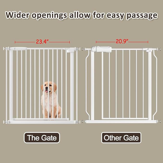 WAOWAO 1.37" Ultra Narrow Spacing Extra Wide Baby Gate 53.74-57.67" Pressure Mounted Walk Through Double Lock Swing Auto Close Safety White Metal Toddler Child Dog Pet for Indoor,Doorway,Kitchen