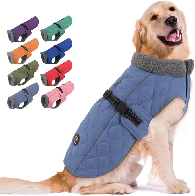 Dog Coats for Cold Weather, Fleece Lining Small/Medium/Large Dog Jackets for Winter, Reflective Adjustable Doggie Winter Clothes for X-Large Dogs, Blue XL