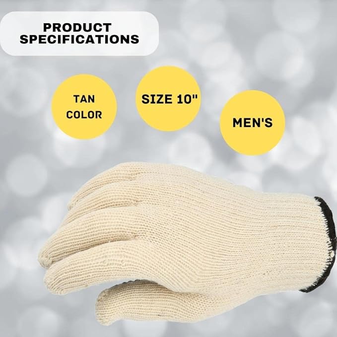 PackagingSuppliesByMail PSBM Cotton Work Gloves with Dotted Grip, Single Sided PVC Dots Provide Maximum Grip