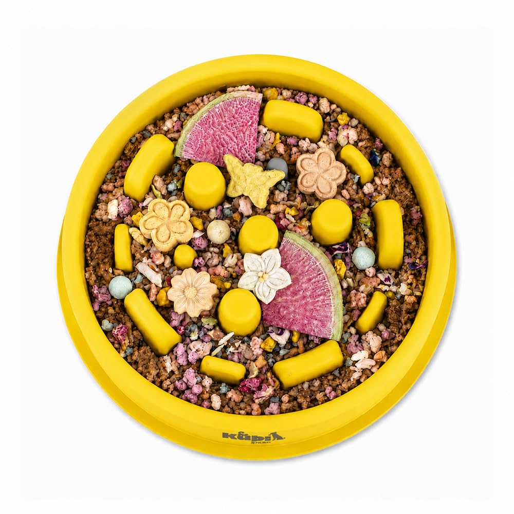 Slow Mo Bowl | Slow Feeder Dog Bowl for Fast Eaters, Improves Digestion & Reduces Bloating, Fun Interactive Design, & Dishwasher Safe | Kubi Pets | Yellow (Yellow)