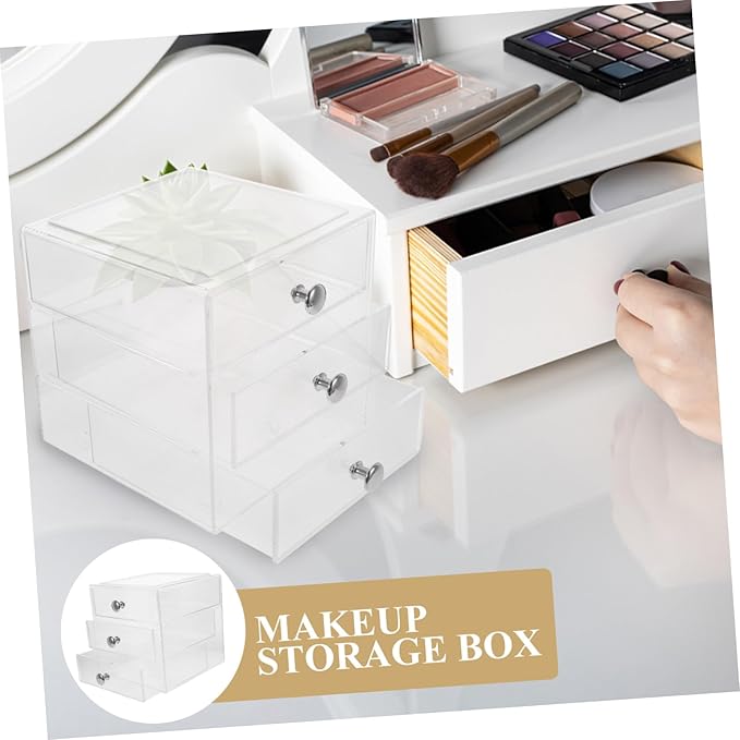 Vaguelly Clear Drawer Organizer for Makeup Jewelry Stackable Storage Box Handles for Desktop and Home Use