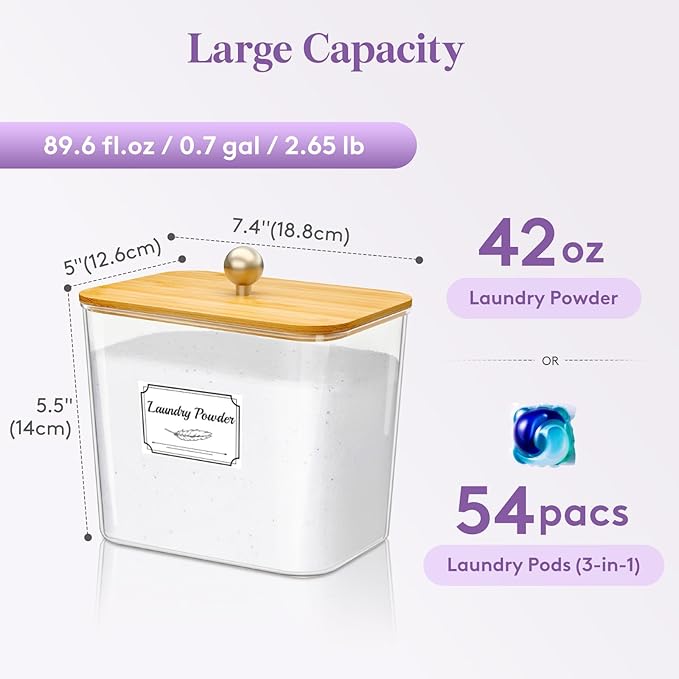 Lifewit Laundry Pods Container with Lid, Dryer Sheet Holder, Room Organization Storage for Coffee Pods Kcup Washing Powder, Scent Booster Beads, 2600 ml/0.7gal，Natural,1 Pcs