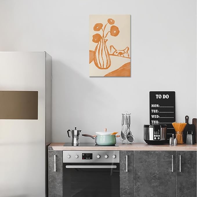 Funny Sneaky Dog Poster Retro Still Life Kitchen Canvas Wall Art Modern Abstract Floral Watercolor Animal Prints Painting For Living Room Kitchen Dining Room Wall Decor 8x12in Wrapped Canvas