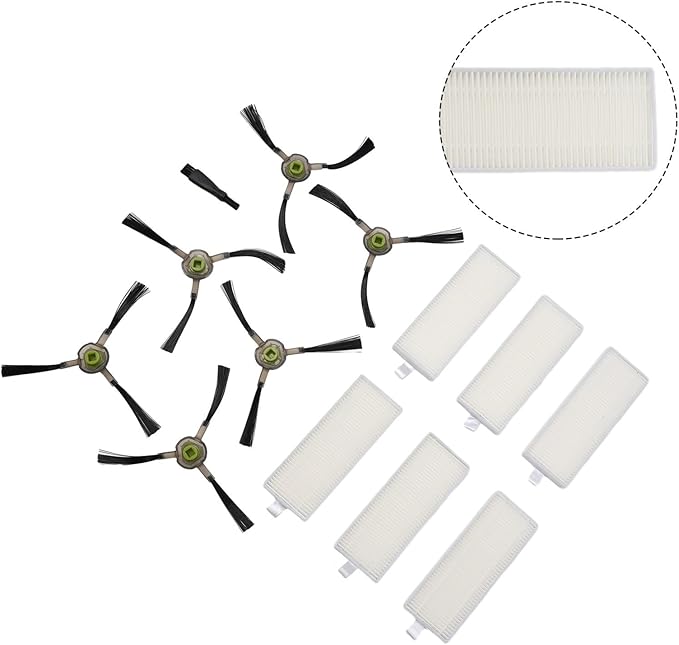 Side Brush and Filter Kit for Life K2 K3 K4 K5 and M210 M210S M210B M213 Robot Vacuum Cleaner, 6 Filters, 6 Side Brushes, Cleaning Brush