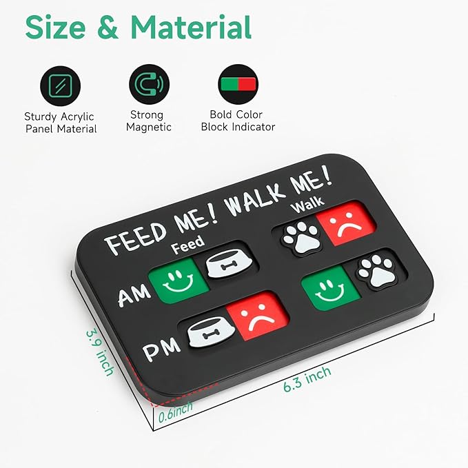 YAUYIK Pet Feeding Reminder Magnet, Dog Fed Sign Tracker, Puppy Feeding Schedule Chart, AM/PM Daily Indication Chart Feed/Walk Your Pets, Helps You to Track Pet Feeding & Walking （Black）