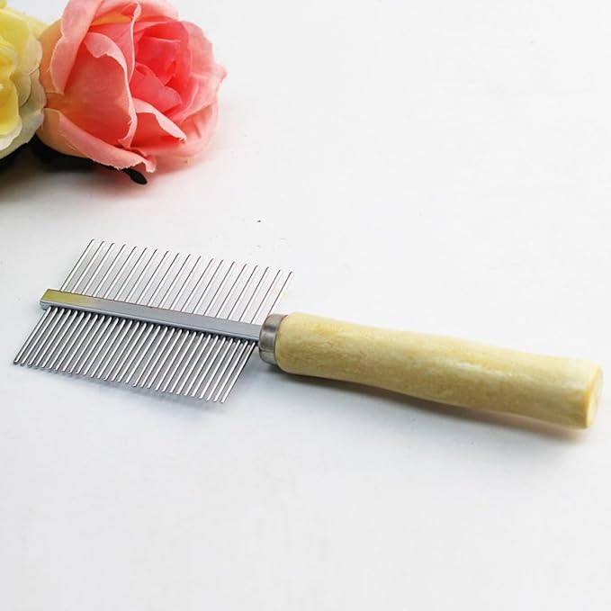 2Pcs Wooden Pet Comb Set with Fine Teeth Non-Skid Handle, Natural Dual-Row Grooming Comb for Dogs and Cats, Effective Stain Removal and Shedding Control, for Home Pet Care