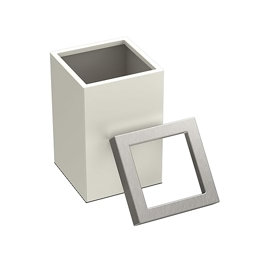 Gatco Small Bathroom Trash Can with Lid, Square 3 Gallon Stainless Steel Wastebasket, Under Sink, Matte Pearl and Satin Nickel, for Bathroom, Bedroom, Office (1935SN)
