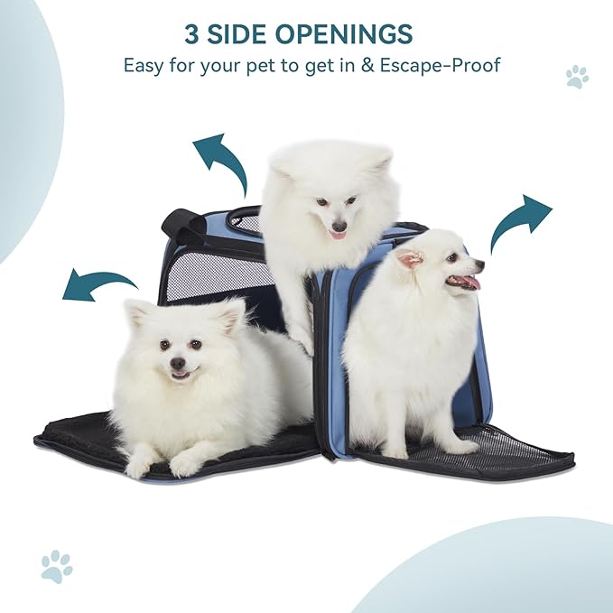 PETSFIT Dog Carrier for Small Dogs, Small Dogs Carrier Bag, Soft-Sided Pet Carrier with a Safety Leash for Pets Up to 25 Lbs (Large, Blue)