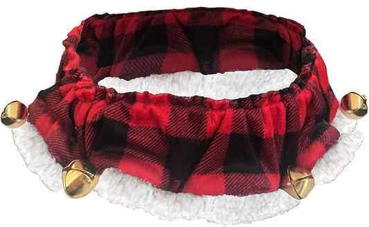 Huxley & Kent Ruff Pet Scrunchy | Buffalo Check (Extra-Small) | Festive Christmas/Holiday Neckwear for Dogs/Cats | Fun Stretchable Costume Accessory | Soft Collar with Bells