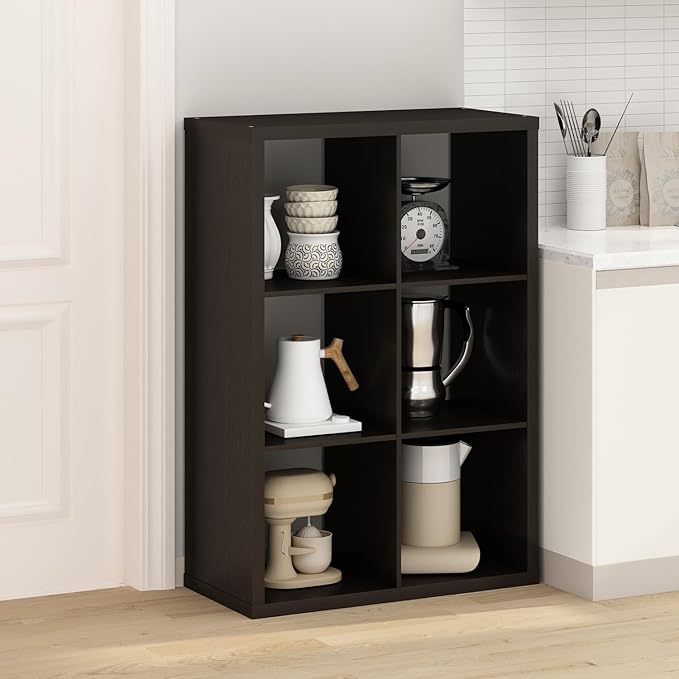 Furinno Hermite 6-Cube Open Shelves Kitchen Storage, Kitchen Island, Bakers Rack, Buffet Sideboard, Black Dark Oak