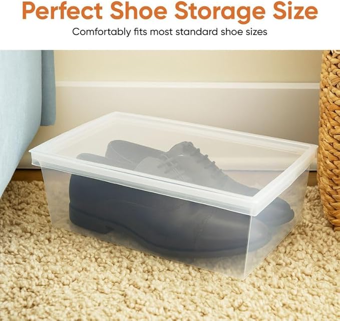 Superio Shoe Box Modern Storage Container 3 Pack - 6.5 Quart/6 Liter, Stackable Plastic Shoe Box Organizer (13.5"L x 8.35"W x 5.2"H)