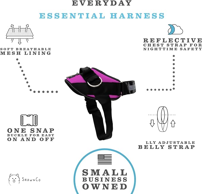 ShawnCo Essential Dog Harness, No-Pull Pet Vest with 3 Leash Clips, No Choke, Reflective, Adjustable and Padded, for Easy Walking and Training for Small, Medium and Large Dogs (Orchid, S)