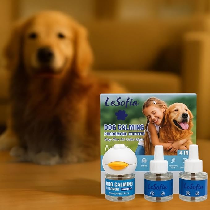 Dog Pheromones Calming Diffuser, 90-Day Dog Calming Diffuser - 1 Diffuser & 3 Refills Top Advantageous Kit Dog Calming Diffuser – Helps Reduce Scratching,Peeing,Hiding Urine,Marking Aggression