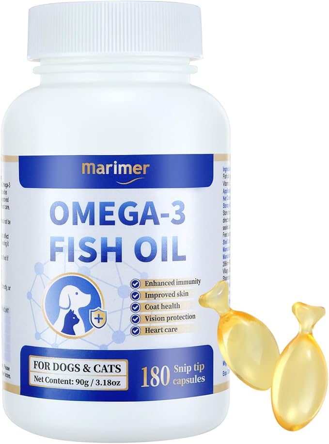 Snip Tips Omega-3 Fish Oil for Cats for Dogs – EPA & DHA with Vitamin E – Liquid Soft Gels You Can Snip & Pour – Supports Heart, Skin, Coat, Joint & Immune Health – 180 Softgels