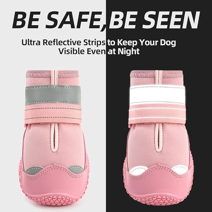 Dog Shoes for Large Dogs, Medium Dog Boots & Paw Protectors for Hardwood Floors, Outdoor Dog Booties for Hot Pavement Winter Snow Hiking, Waterproof Dog Shoes with Reflective Strips Size 3