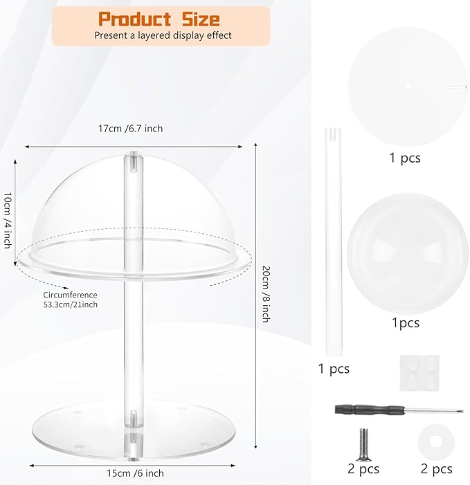 Hat Display Stands, 8'' Durable Acrylic Cowboy Hat Holder Stand, Clear Domed Baseball Cap Rack Stand with Brim, Cap Racks Wig Holder Hat Organizer Stand for Closet Vendors Salons