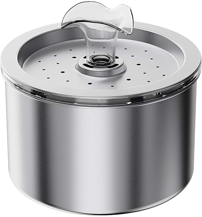 74oz/2.2L Stainless Steel Cat Water Fountain, Automatic Pet Water Dispenser for Cats and Small Dogs, 304 Stainless Steel, Ultra-Quiet Pump, Night Light, Auto Shut-Off for Water Shortage