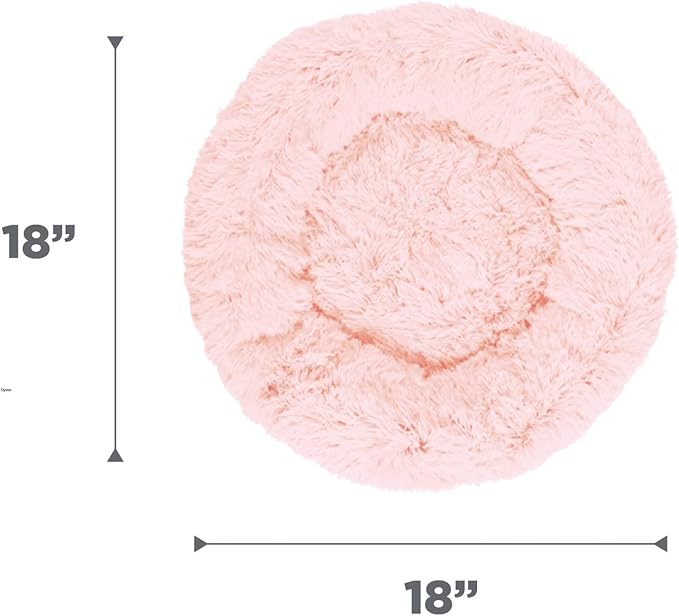 Best Friends by Sheri Original Calming Donut Dog and Cat Bed, Shag Faux Fur, Cotton Candy Pink, XS (18in x 18in) - Anxiety Relief for Pets Up to 10 lbs