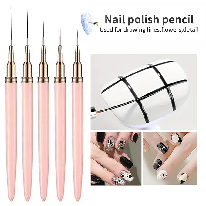 Professional Nail Art Brush Set with Liner, Gel, Fan, Silicone & Dotting Brushes - Nail Art Tool Kit for Acrylic & Gel Nail Art, French Tip, Ombre & Intricate Patterns, Salon & DIY Manicure