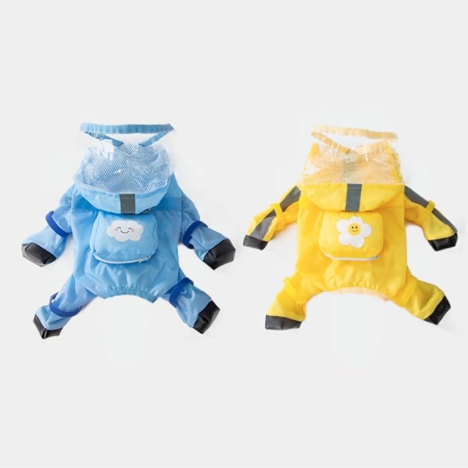 Full Coverage Small Dog Raincoat, Waterproof with Four-Leg Protection, Ideal for Teddy Bears, Includes Waterproof Mini Backpack (Blue, Large(Suggest Weight 8.8-13.2lb))