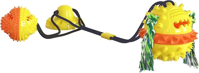 Dog Toy with Suction Cup - Interactive Toys for Large Dogs - Durable Dog Toothbrush & Chew Toy - Puppy Teething Toys - Indestructible Dog Toy - Food Dispensing Dog Tug Toy - Yellow