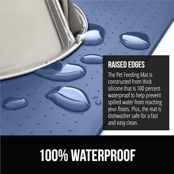 Gorilla Grip Slow Feeder Dog Bowl and Pet Feeding Mat, 2 Cups Dogs Pet Bowls Slip Resistant, Dog Food Mats Size 18.5x11.5 Waterproof Placemats, Both in Light Blue Color, 2 Item Bundle