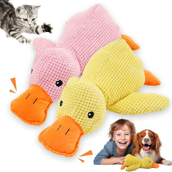 Duck Dog Toys,2026 New Calming Toy for Dogs,Dog Toys for Aggressive Chewers,Indestructible Toy for Large Small Dogs,Durable Stuffed Dog Puppy Toys (Pink+Yellow, Large)