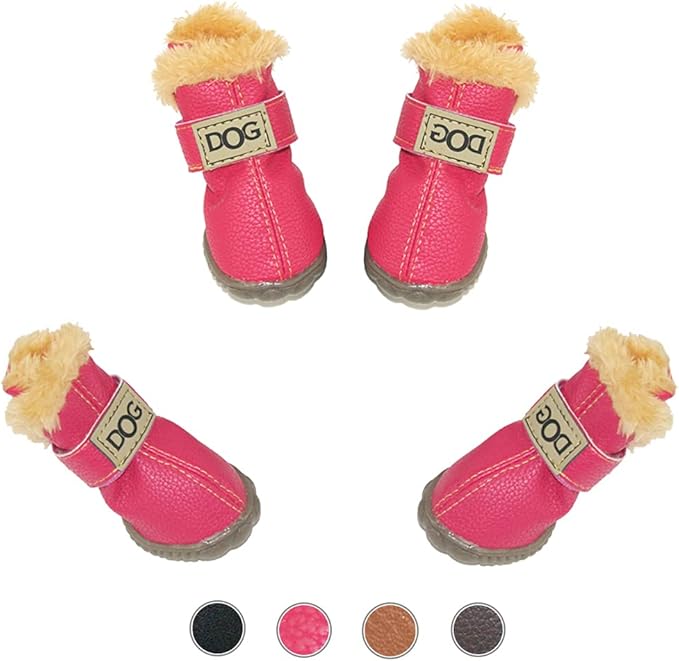 WINSOON Dog Australia Boots Pet Antiskid Shoes Winter Warm Skidproof Sneakers Paw Protectors 4-pcs Set (Size 5, Pink)