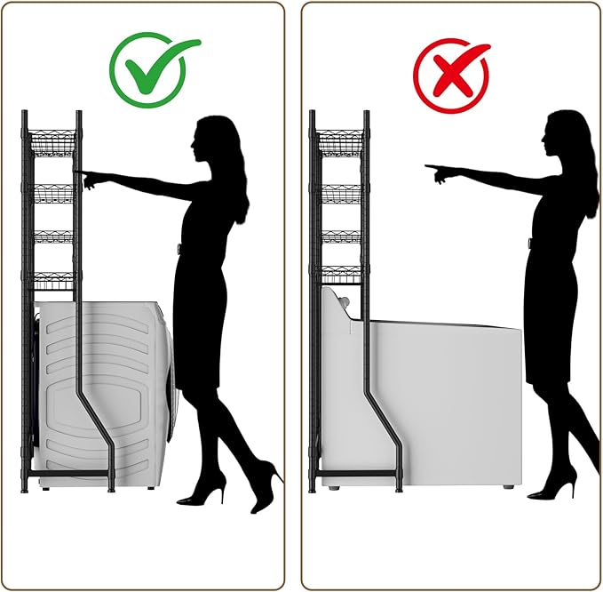 Over Washer and Dryer Shelves,2 Tier Adjustable Height Wire Shelving Laundry Room Storage Organization Clothes Drying Rack with Hanger Rod&Hooks,Space Saving Organizers Shelf,White
