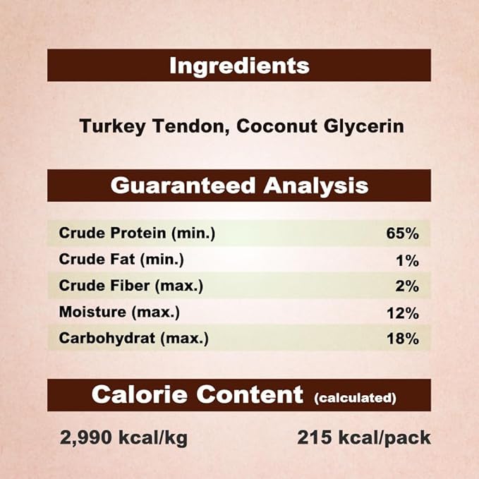 AFreschi Turkey Tendons for Dogs, USA-Sourced, Healthy Dog Treats, Rawhide-Free Puppy Chews, Long Lasting, All Natural, Hypoallergenic Dog Treats for Large Breeds, 1 Count Pack Bone (L)